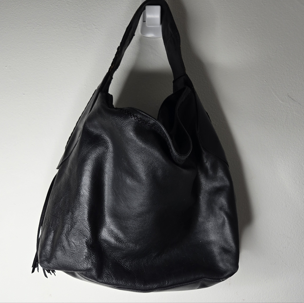 Cole Haan Black Leather Shoulder Bag With Fringe